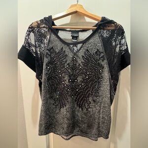 Daytrip Black and Gray Embellished Tee
